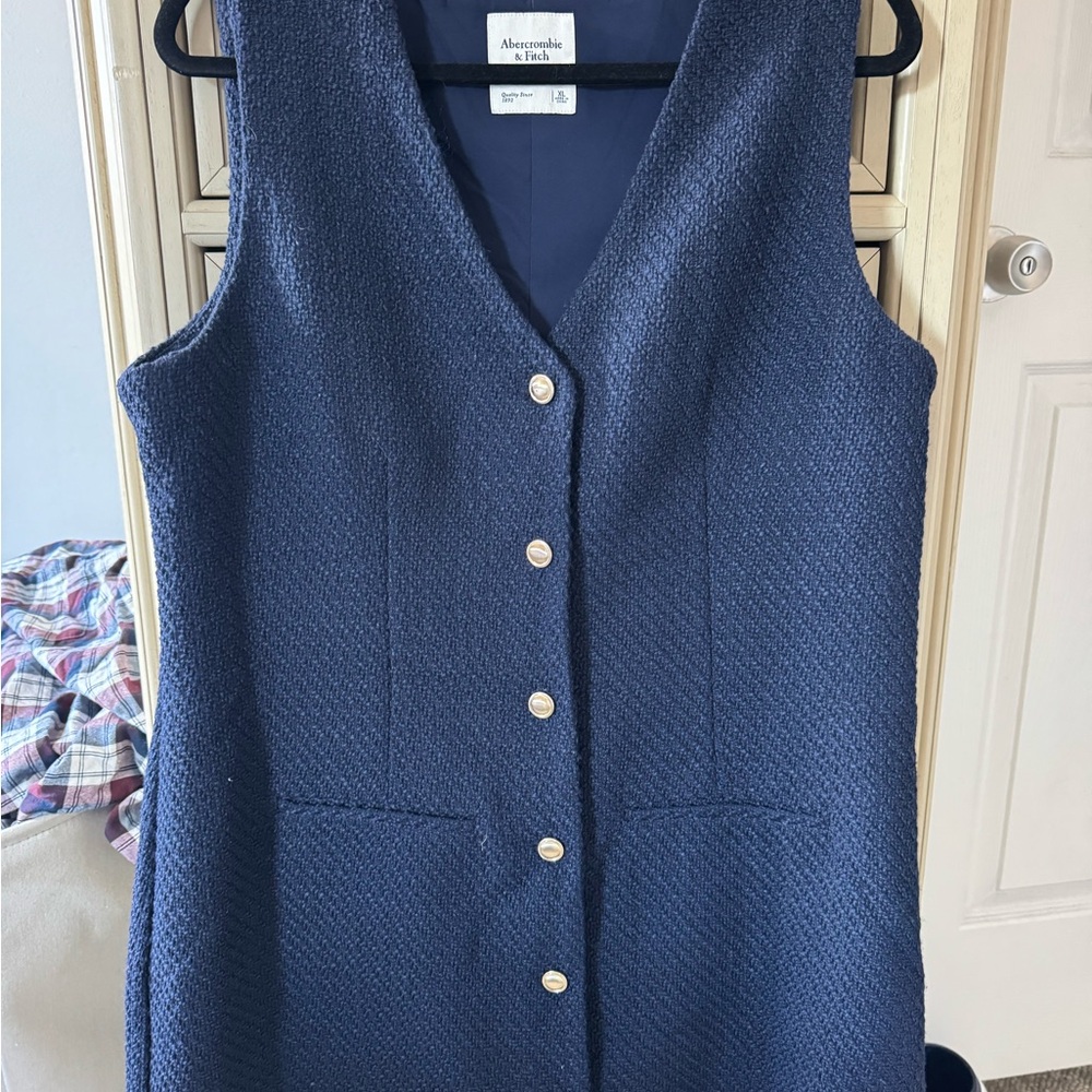 Abercrombie & Fitch Textured Blue Dress with Gold Buttons